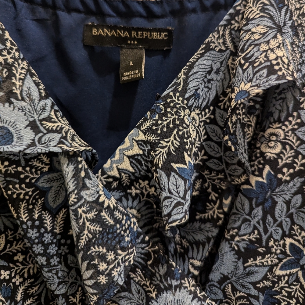 Banana Republic Factory Ruffle Wrap V-neck Blue & White Floral Midi Dress- L - Picture 12 of 14